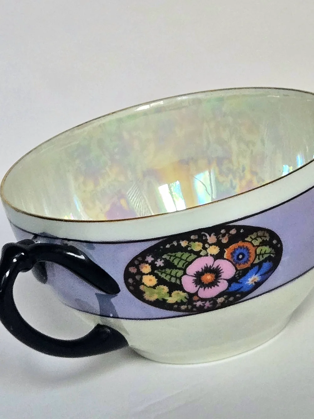 ANTQ/VTG 20s/30s Moschendorf Bavaria Art Deco Lusterware Teacup Black Purple